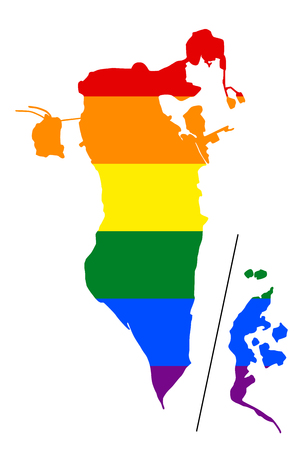 LGBT flag map of Bahrain. Vector rainbow map of Bahrain in colors of LGBT (lesbian, gay, bisexual, and transgender) pride flag.のイラスト素材