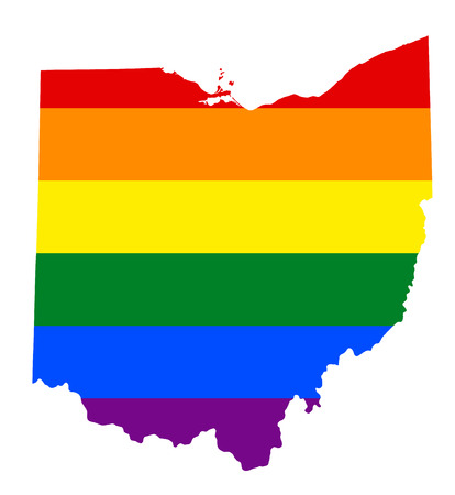 LGBT flag map of Ohio. Vector rainbow map of Ohio in colors of LGBT (lesbian, gay, bisexual, and transgender) pride flag.のイラスト素材