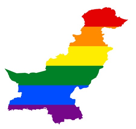 LGBT flag map of Pakistan. Vector rainbow map of Pakistan in colors of LGBT (lesbian, gay, bisexual, and transgender) pride flag.のイラスト素材