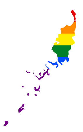 LGBT flag map of Palau. Vector rainbow map of Palau in colors of LGBT (lesbian, gay, bisexual, and transgender) pride flag.のイラスト素材