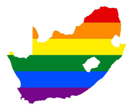 LGBT flag map of South Africa. Vector rainbow map of South Africa in colors of LGBT (lesbian, gay, bisexual, and transgender) pride flag.のイラスト素材