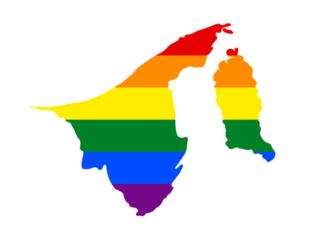 LGBT flag map of Brunei. Vector rainbow map of Brunei in colors of LGBT (lesbian, gay, bisexual, and transgender) pride flag.のイラスト素材