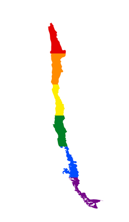 LGBT flag map of Chile. Vector rainbow map of Chile in colors of LGBT (lesbian, gay, bisexual, and transgender) pride flag.のイラスト素材