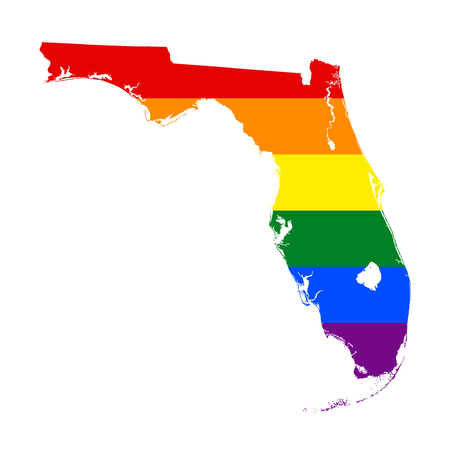 LGBT flag map of Florida. Vector rainbow map of Florida in colors of LGBT (lesbian, gay, bisexual, and transgender) pride flag.のイラスト素材