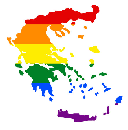 LGBT flag map of Greece. Vector rainbow map of Greece in colors of LGBT (lesbian, gay, bisexual, and transgender) pride flag.のイラスト素材