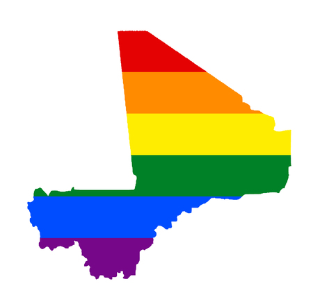 LGBT flag map of Mali. Vector rainbow map of Mali in colors of LGBT (lesbian, gay, bisexual, and transgender) pride flag.のイラスト素材