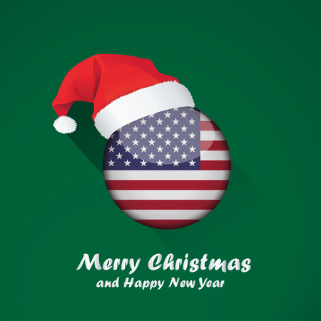 Flag of united states of america. Merry Christmas and happy new year background design with glossy round Flag of united states of america. vector illustration.のイラスト素材