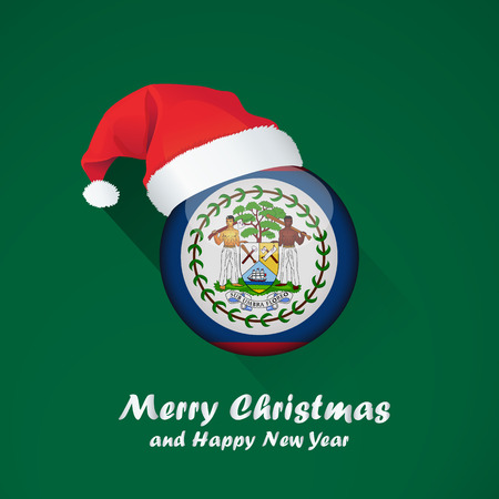 Flag of belize. Merry Christmas and happy new year background design with glossy round Flag of belize. vector illustration.のイラスト素材