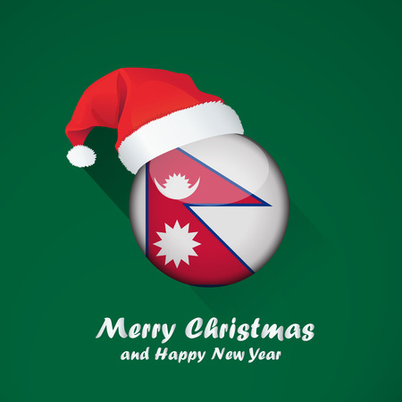 Flag of nepal. Merry Christmas and happy new year background design with glossy round Flag of nepal. vector illustration.のイラスト素材