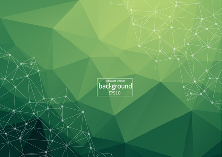 Geometric Green Polygonal background molecule and communication. Connected lines with dots. Minimalism background. Concept of the science, chemistry, biology, medicine, technology.のイラスト素材