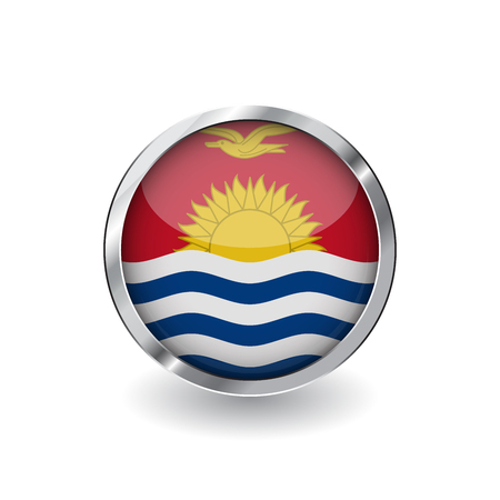 Flag of kiribati, button with metal frame and shadow. kiribati flag vector icon, badge with glossy effect and metallic border. Realistic vector illustration on white background.のイラスト素材