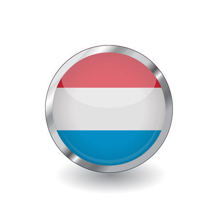 Flag of luxembourg, button with metal frame and shadow. luxembourg flag vector icon, badge with glossy effect and metallic border. Realistic vector illustration on white background.のイラスト素材