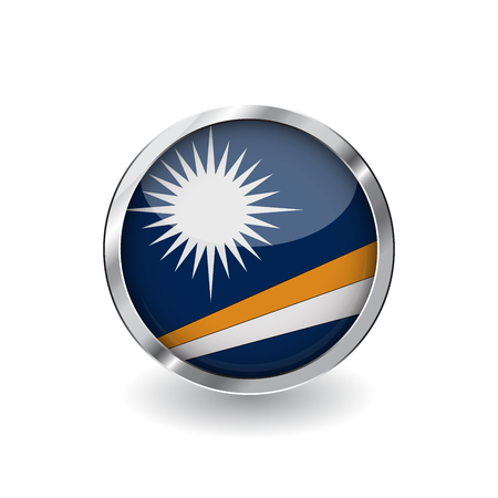 Flag of marshall islands, button with metal frame and shadow. marshall islands flag vector icon, badge with glossy effect and metallic border. Realistic vector illustration on white background.のイラスト素材