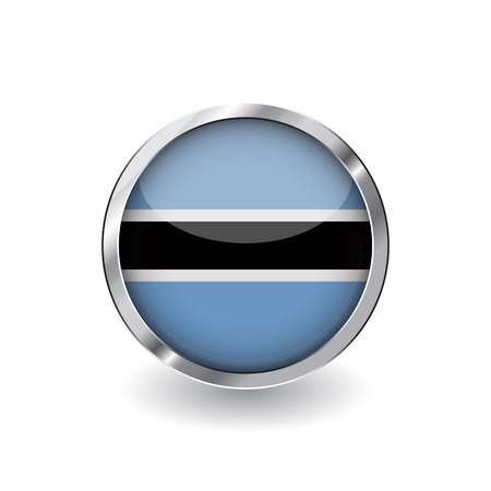 Flag of botswana, button with metal frame and shadow. botswana flag vector icon, badge with glossy effect and metallic border. Realistic vector illustration on white background.のイラスト素材