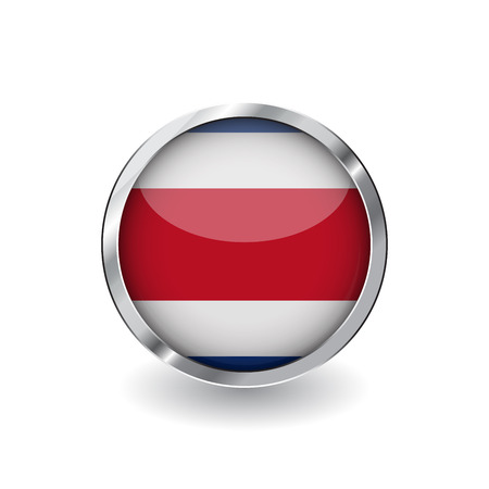 Flag of costa rica, button with metal frame and shadow. costa rica flag vector icon, badge with glossy effect and metallic border. Realistic vector illustration on white background.のイラスト素材