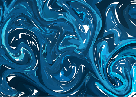 Vector Hand drawn artwork on water marble texture. Liquid paint pattern. Abstract Dark Blue background in ebru suminagashi technique.のイラスト素材
