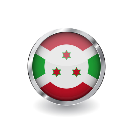 Flag of burund, button with metal frame and shadow. burund flag vector icon, badge with glossy effect and metallic border. Realistic vector illustration on white background.のイラスト素材