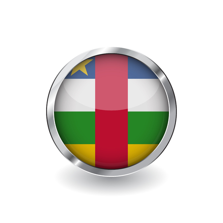 Flag of central african republic, button with metal frame and shadow. central african republic flag vector icon, badge with glossy effect and metallic border. Realistic vector illustration on white background.のイラスト素材