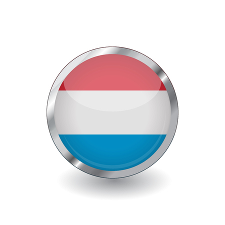 Flag of luxembourg, button with metal frame and shadow. luxembourg flag vector icon, badge with glossy effect and metallic border. Realistic vector illustration on white background.のイラスト素材