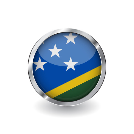 Flag of solomon islands, button with metal frame and shadow. solomon islands flag vector icon, badge with glossy effect and metallic border. Realistic vector illustration on white background.のイラスト素材