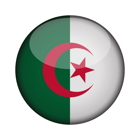 algeria Flag in glossy round button of icon. algeria emblem isolated on white background. National concept sign. Independence Day. Vector illustration.のイラスト素材