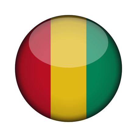 guinea Flag in glossy round button of icon. guinea emblem isolated on white background. National concept sign. Independence Day. Vector illustration.のイラスト素材