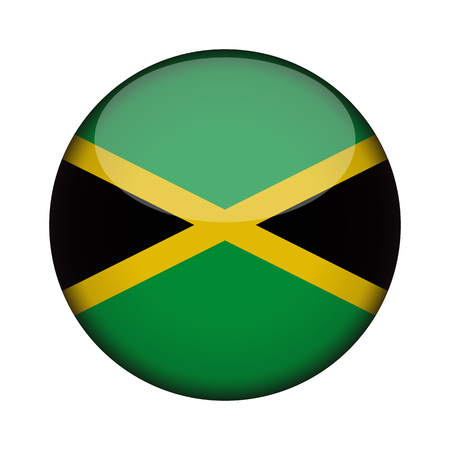 jamaica Flag in glossy round button of icon. jamaica emblem isolated on white background. National concept sign. Independence Day. Vector illustration.のイラスト素材