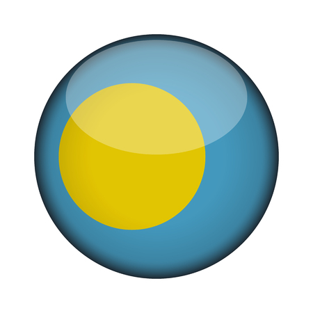 palau Flag in glossy round button of icon. palau emblem isolated on white background. National concept sign. Independence Day. Vector illustration.のイラスト素材
