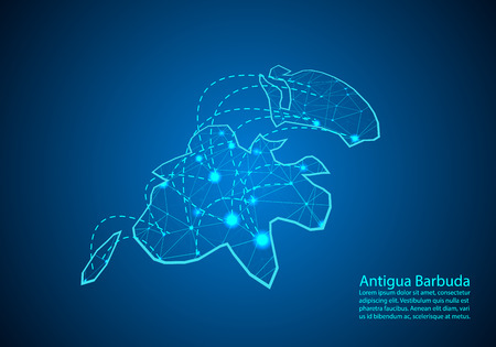 Antigua Barbuda map with nodes linked by lines. concept of global communication and business. Dark Antigua Barbuda map created from white dots with travel locations or internet connection.のイラスト素材