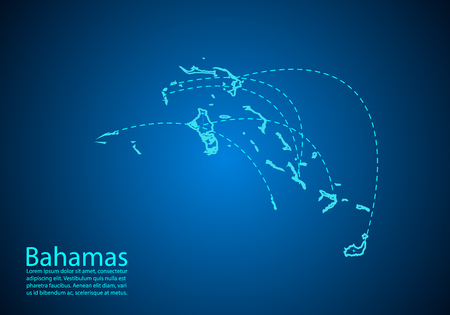bahamas map with nodes linked by lines. concept of global communication and business. Dark bahamas map created from white dots with travel locations or internet connection.のイラスト素材