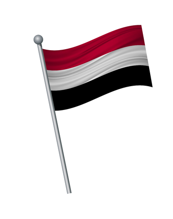 Yemen flag on the flagpole. Official colors and proportion correctly. waving of Yemen flag on flagpole, vector illustration isolate on white background.のイラスト素材