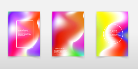 Holographic gradient background set with hologram cover. 90s, 80s retro style. Iridescent graphic template for flyer, poster, banner, mobile app. Futuristic minimal holographic gradient.のイラスト素材