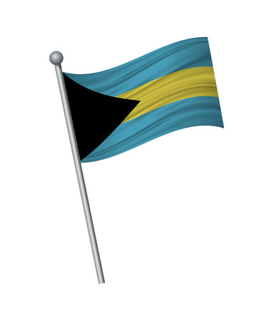 bahamas flag on the flagpole. Official colors and proportion correctly. waving of bahamas flag on flagpole, vector illustration isolate on white background.のイラスト素材