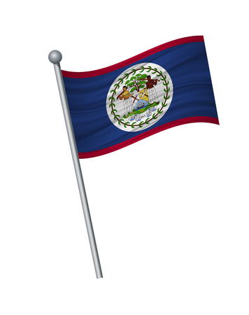 Belize flag on the flagpole. Official colors and proportion correctly. waving of Belize flag on flagpole, vector illustration isolate on white background.のイラスト素材