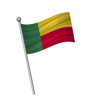 Benin flag on the flagpole. Official colors and proportion correctly. waving of Benin flag on flagpole, vector illustration isolate on white background.のイラスト素材