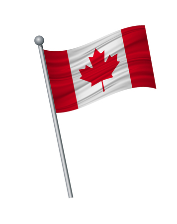canada flag on the flagpole. Official colors and proportion correctly. waving of canada flag on flagpole, vector illustration isolate on white background.のイラスト素材
