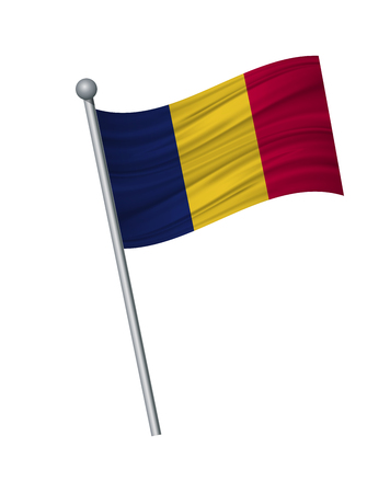 chad flag on the flagpole. Official colors and proportion correctly. waving of chad flag on flagpole, vector illustration isolate on white background.のイラスト素材