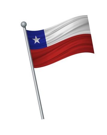 Chile flag on the flagpole. Official colors and proportion correctly. waving of Chile flag on flagpole, vector illustration isolate on white background.のイラスト素材