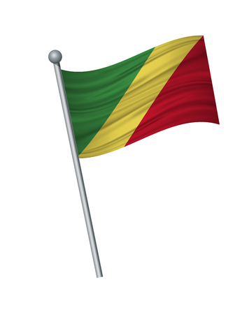Republic of the Congo flag on the flagpole. Official colors and proportion correctly. waving of Republic of the Congo flag on flagpole, vector illustration isolate on white background.のイラスト素材