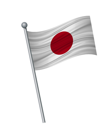 Japan flag on the flagpole. Official colors and proportion correctly. waving of Japan flag on flagpole, vector illustration isolate on white background.のイラスト素材