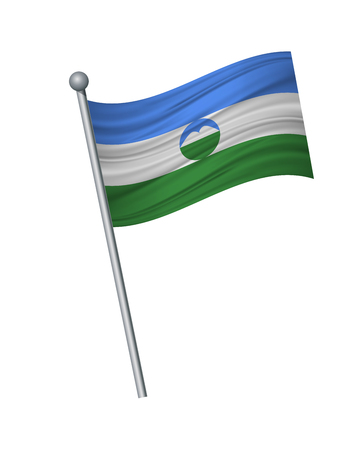 Kabardino flag on the flagpole. Official colors and proportion correctly. waving of Kabardino flag on flagpole, vector illustration isolate on white background.のイラスト素材