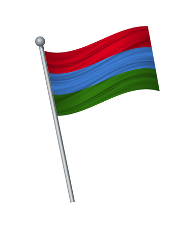 Karelia flag on the flagpole. Official colors and proportion correctly. waving of Karelia flag on flagpole, vector illustration isolate on white background.のイラスト素材