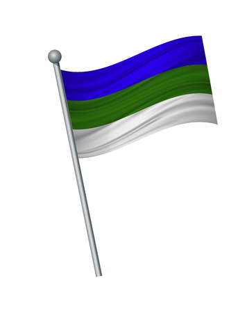Komi flag on the flagpole. Official colors and proportion correctly. waving of Komi flag on flagpole, vector illustration isolate on white background.のイラスト素材