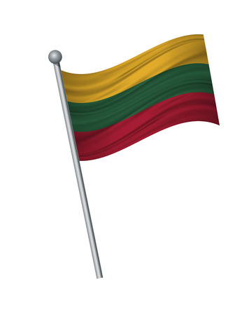 Lithuania flag on the flagpole. Official colors and proportion correctly. waving of Lithuania flag on flagpole, vector illustration isolate on white background.のイラスト素材