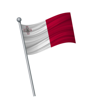Malta flag on the flagpole. Official colors and proportion correctly. waving of Malta flag on flagpole, vector illustration isolate on white background.のイラスト素材
