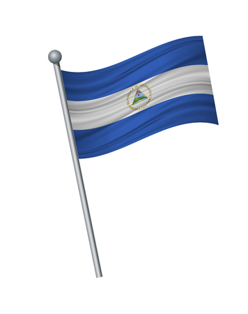 Nicaragua flag on the flagpole. Official colors and proportion correctly. waving of Nicaragua flag on flagpole, vector illustration isolate on white background.のイラスト素材