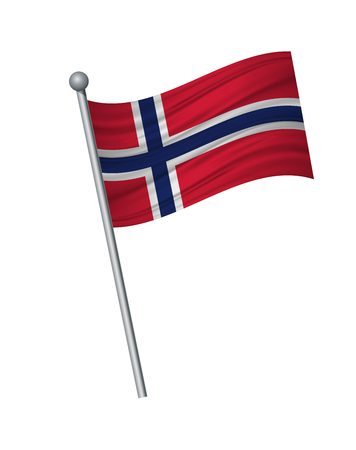 Norway flag on the flagpole. Official colors and proportion correctly. waving of Norway flag on flagpole, vector illustration isolate on white background.のイラスト素材