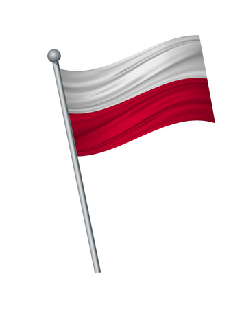 Poland flag on the flagpole. Official colors and proportion correctly. waving of Poland flag on flagpole, vector illustration isolate on white background.のイラスト素材