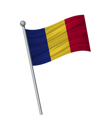 Romania flag on the flagpole. Official colors and proportion correctly. waving of Romania flag on flagpole, vector illustration isolate on white background.のイラスト素材