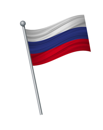 Russia flag on the flagpole. Official colors and proportion correctly. waving of Russia flag on flagpole, vector illustration isolate on white background.のイラスト素材